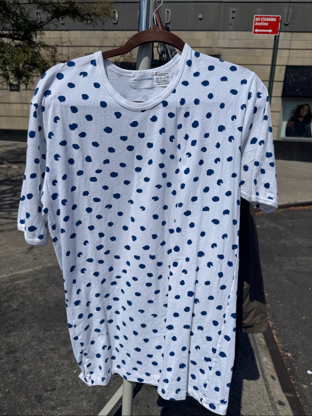 Comme des Garçons White Tee with Navy Dot Print